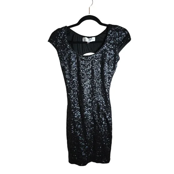Dress the Population Gabriella Black Sequin Open Back Cocktail Dress S USA - Picture 2 of 7